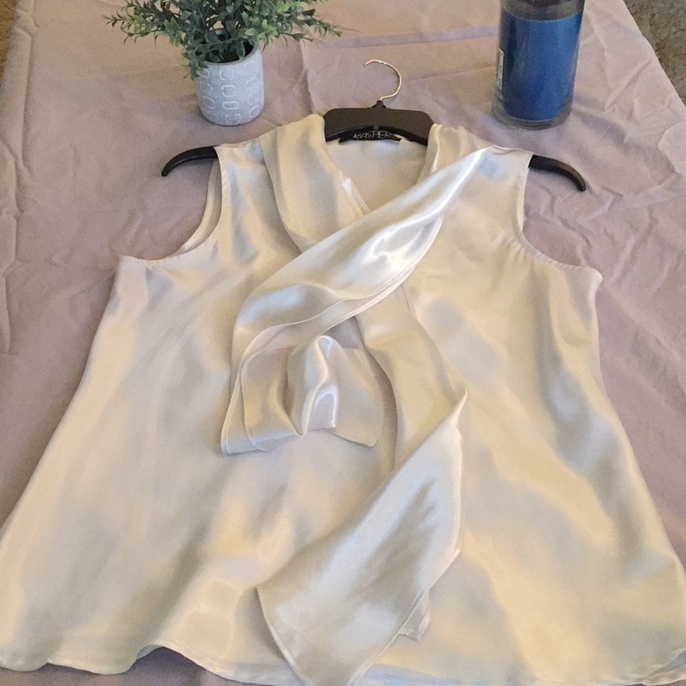 Kasper Cream Satin Secretary Top